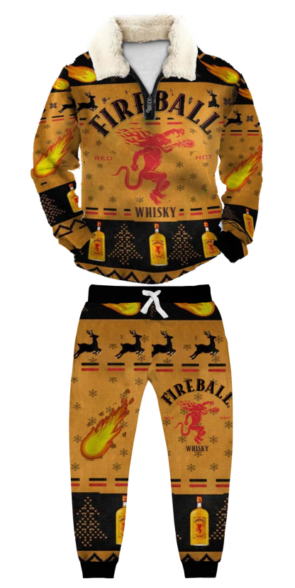 Unisex Christmas 1/4 Zip Stand Fleece Collar Thick Sweatshirt & Sweatpant Set