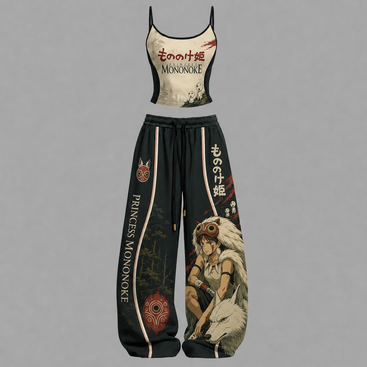 Princess Mononoke-Top & Elasticated Trousers Two-Piece Set