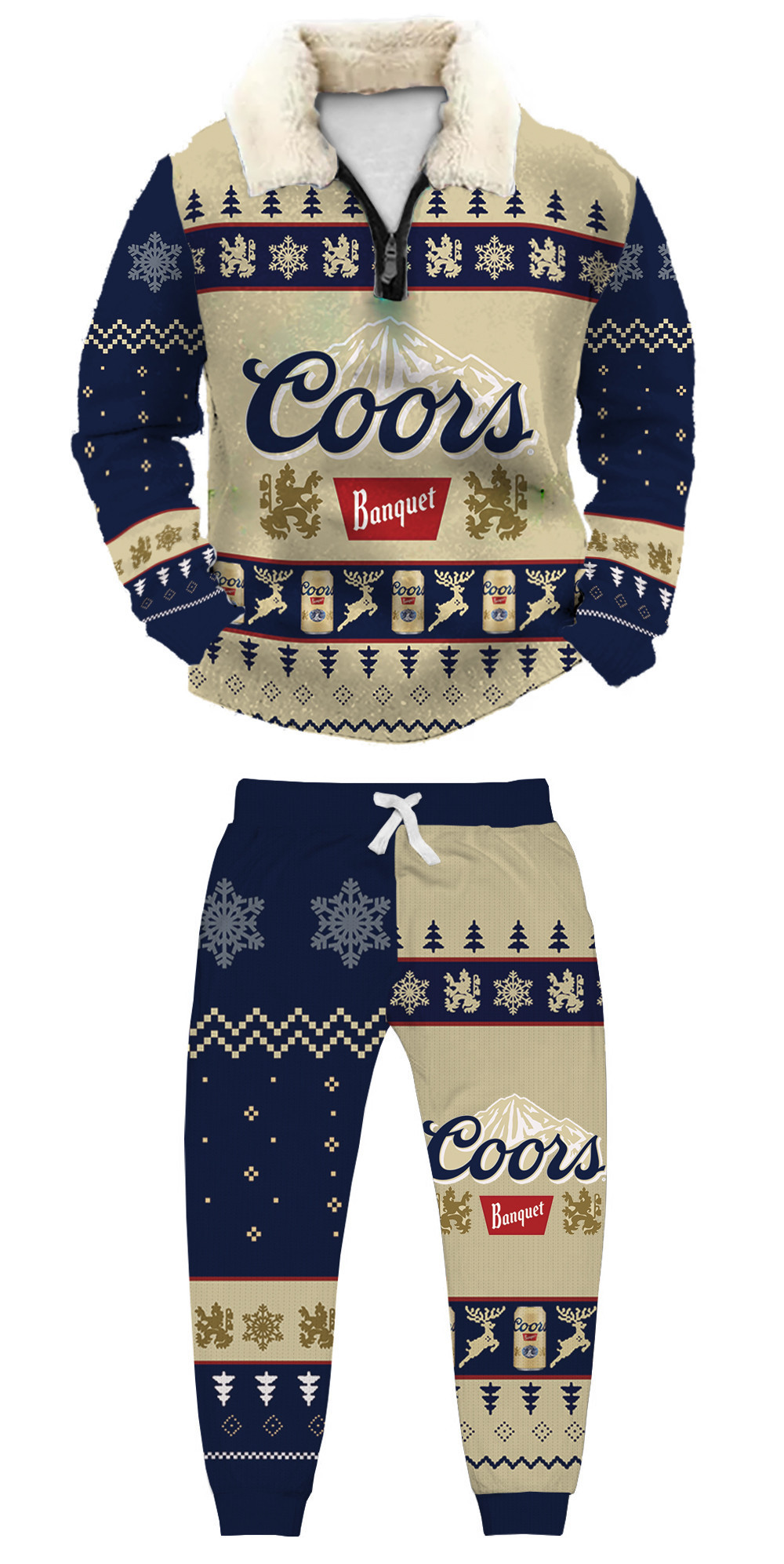 Unisex Christmas 1/4 Zip Stand Fleece Collar Thick Sweatshirt & Sweatpant