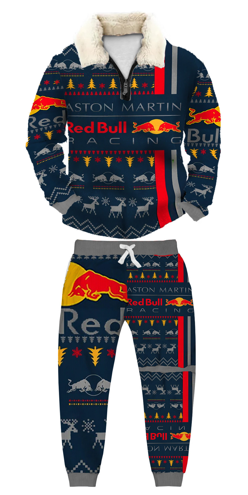 Unisex Christmas 1/4 Zip Stand Fleece Collar Thick Sweatshirt & Sweatpant