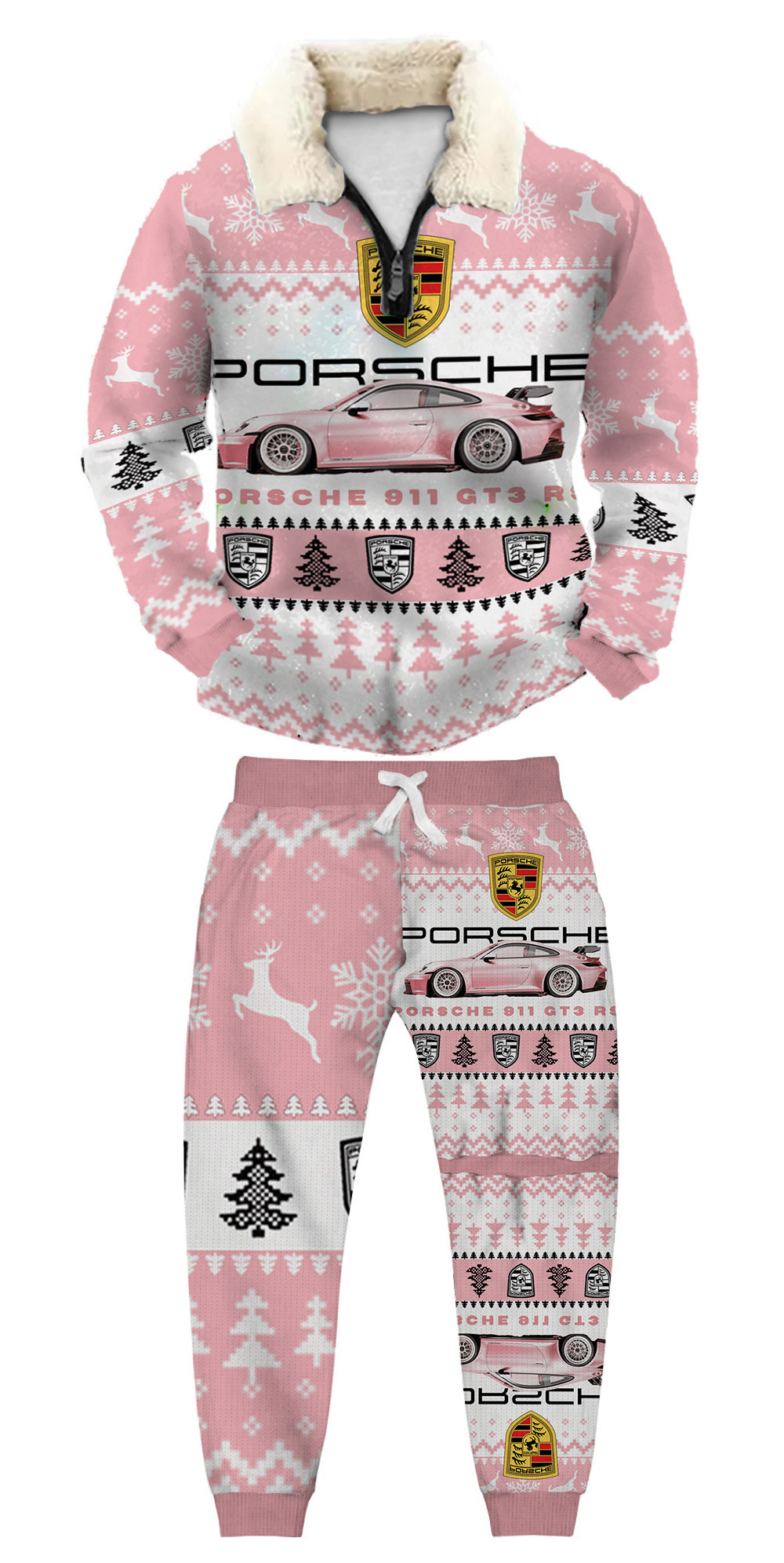 Unisex Christmas 1/4 Zip Stand Fleece Collar Thick Sweatshirt & Sweatpant