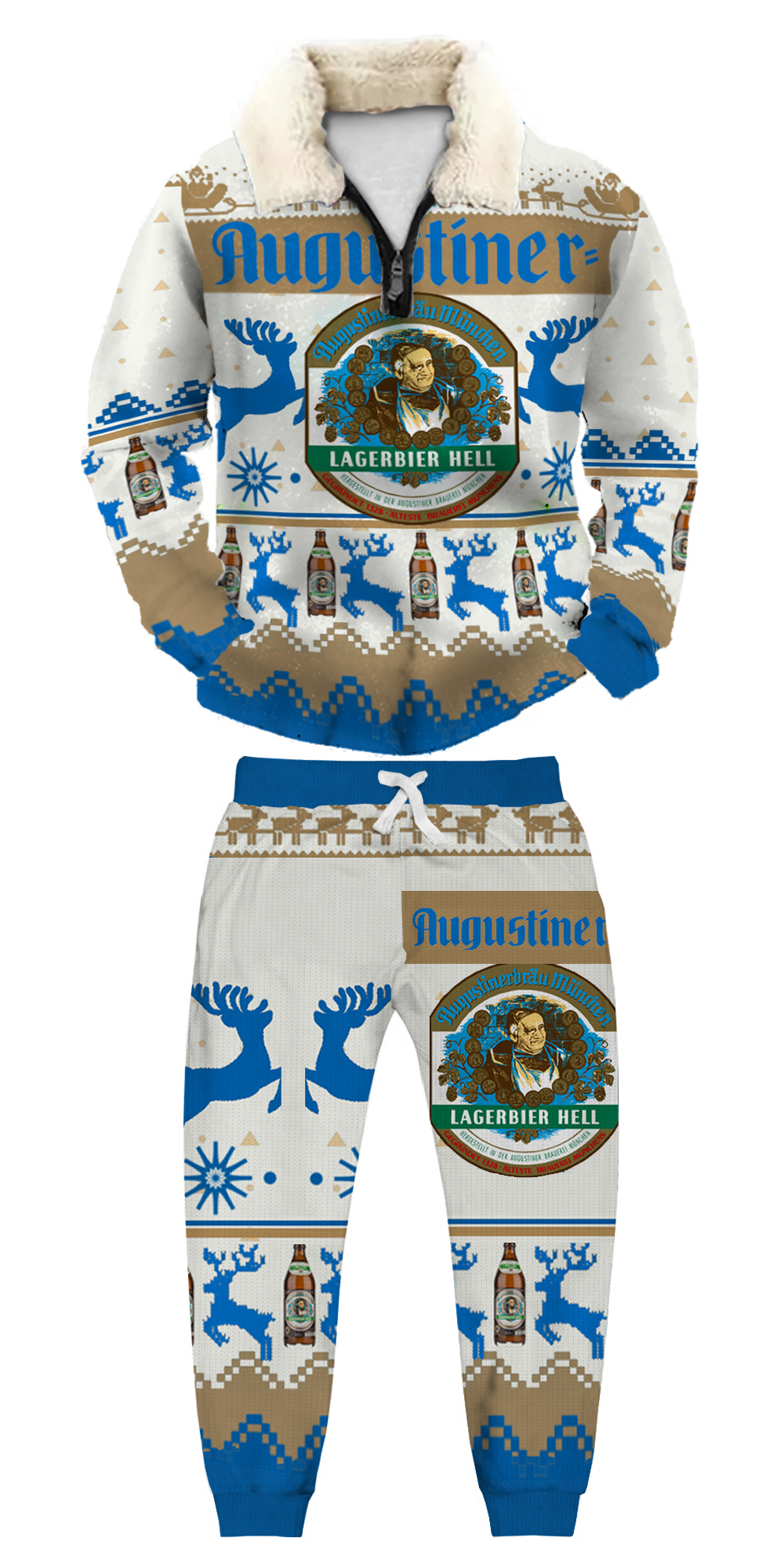 Unisex Christmas 1/4 Zip Stand Fleece Collar Thick Sweatshirt & Sweatpant Set