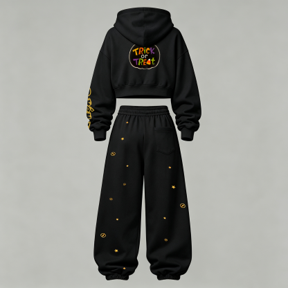 Pokémon Halloween Series Cropped Long Sleeve Hoodie & High Waist Jogger Pants Two Piece