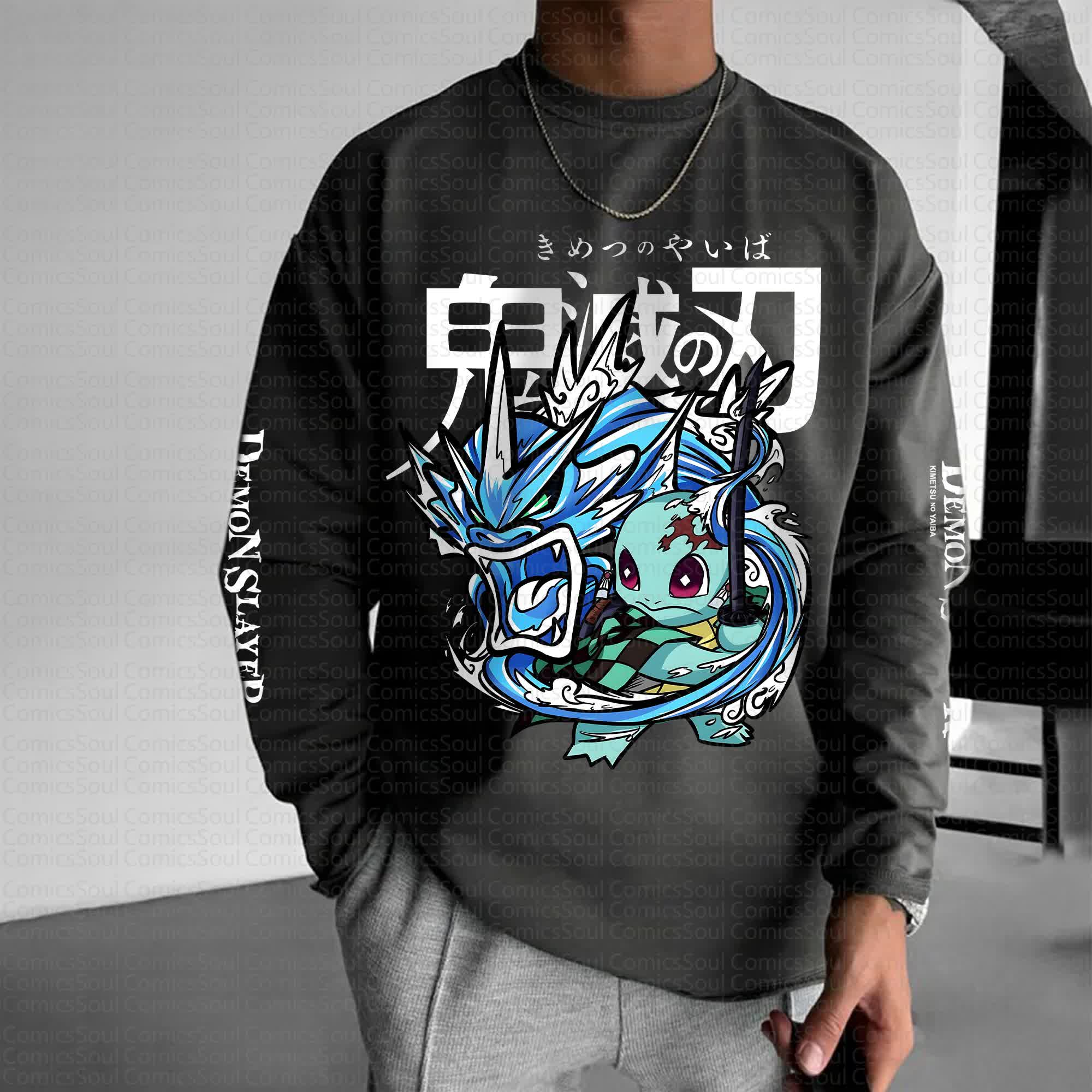 Unisex “Demon Slayer X Pokémon” Anime Graphic Streetwear Vintage Long-Sleeved T-shirt