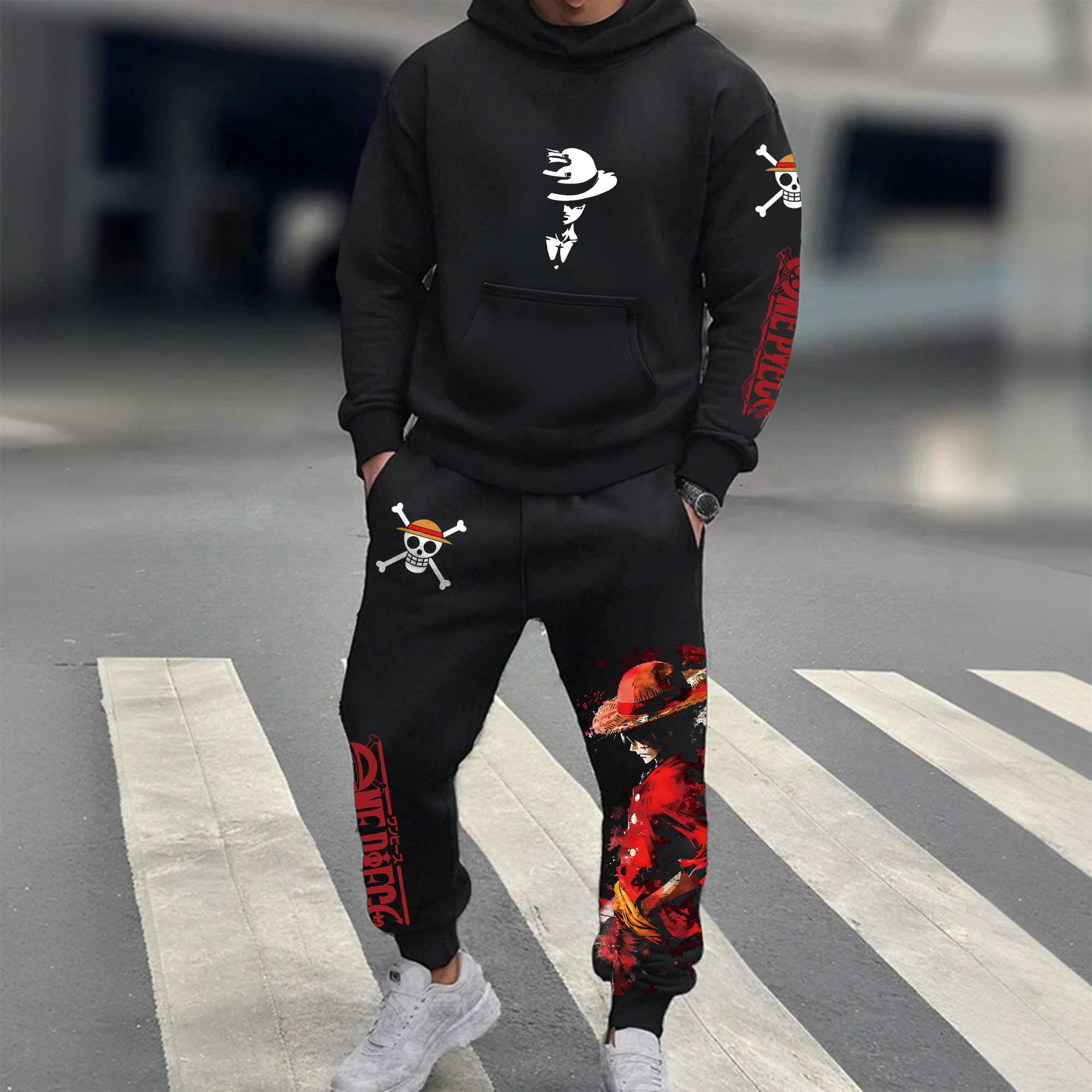 Unisex Anime 3D Print Fleece Hoodie Set