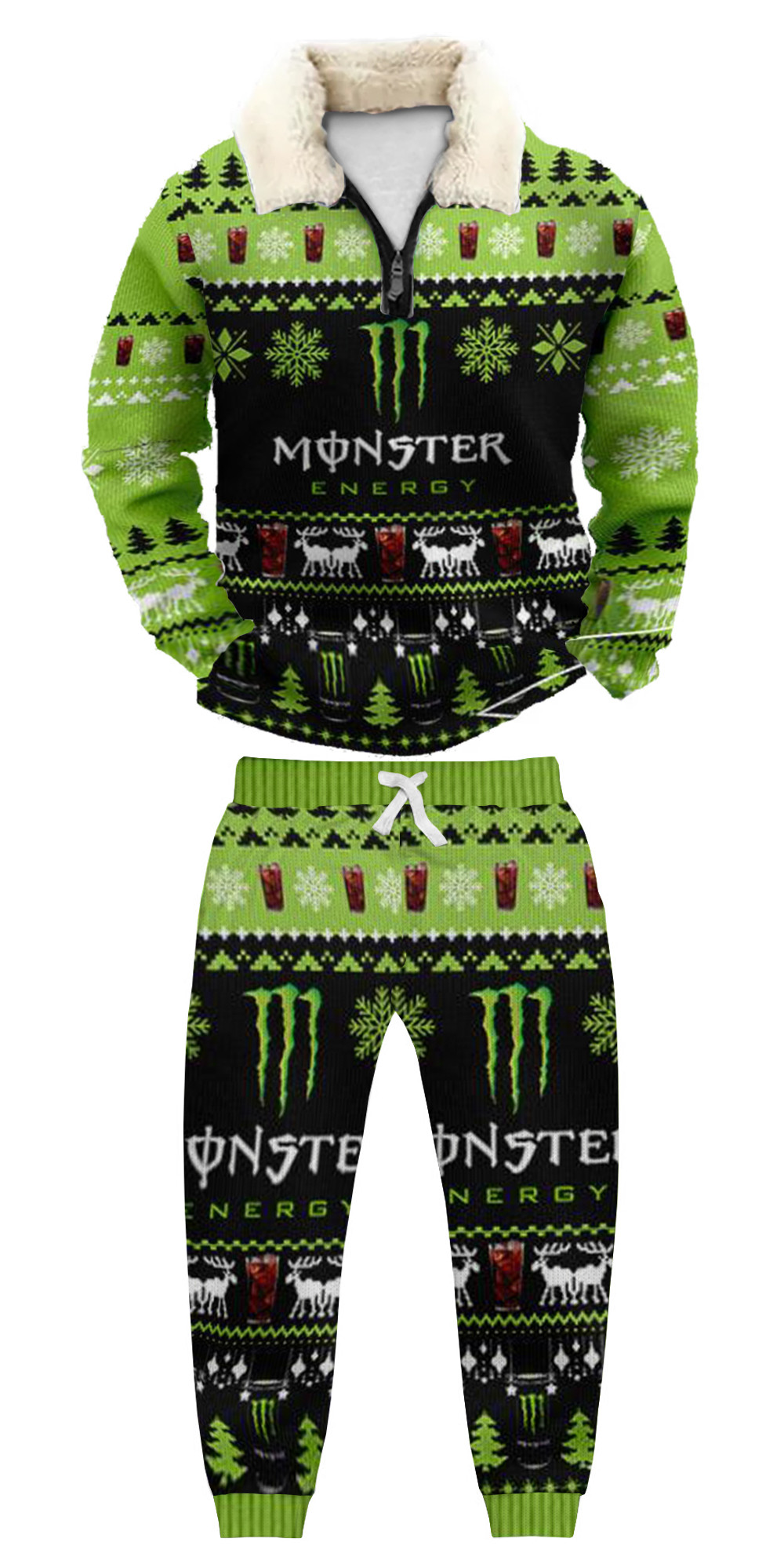 Unisex Christmas 1/4 Zip Stand Fleece Collar Thick Sweatshirt & Sweatpant