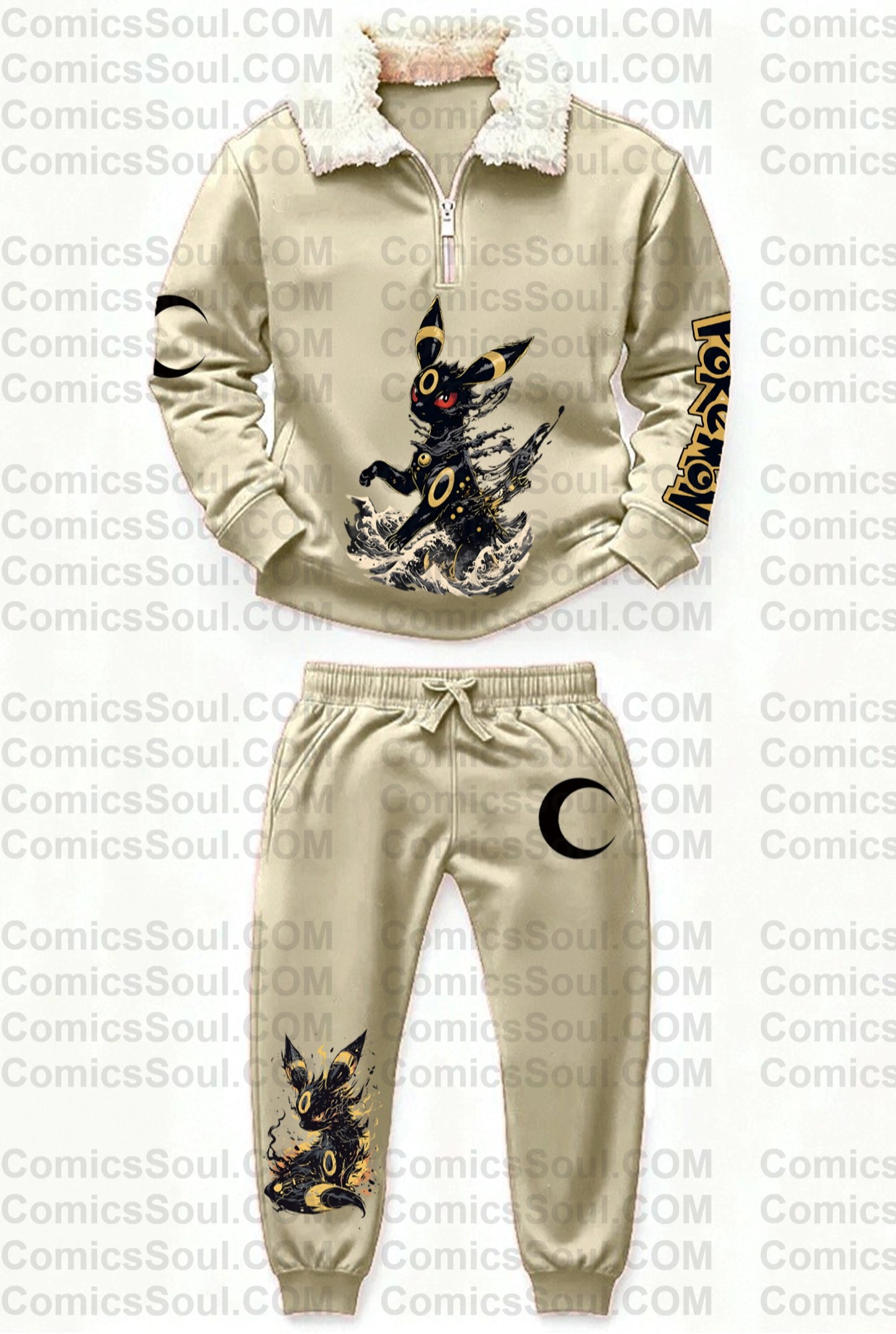 Unisex 1/4 Zip Anime Stand Fleece Collar Thick Sweatshirt & Sweatpant