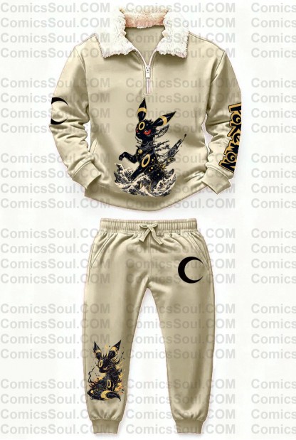 Unisex 1/4 Zip Anime Stand Fleece Collar Thick Sweatshirt & Sweatpant