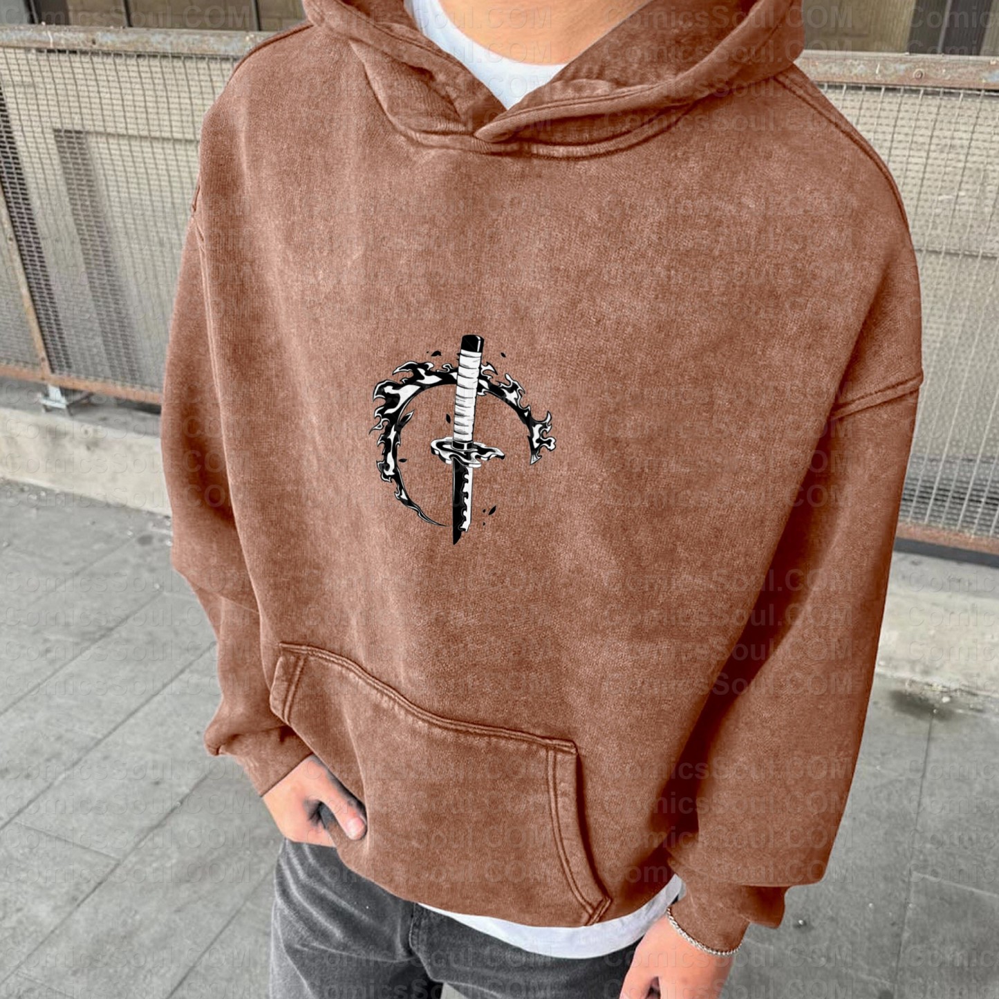 Vintage 3D Direct Inkjet Printed Washed Unisex Plush Hoodie