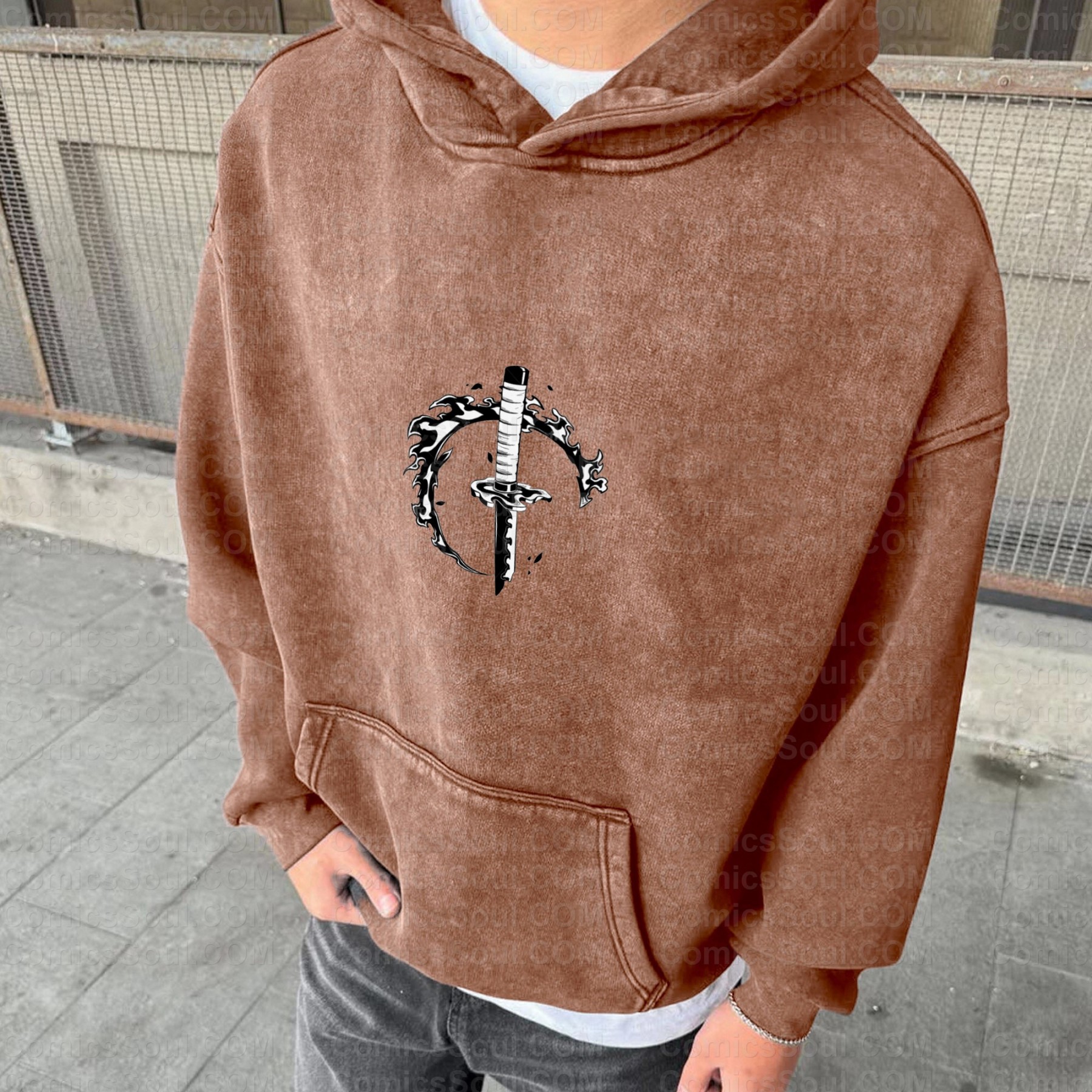 Vintage 3D Direct Inkjet Printed Washed Unisex Plush Hoodie