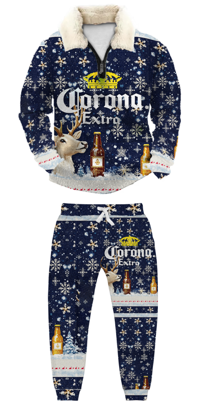 Unisex Christmas 1/4 Zip Stand Fleece Collar Thick Sweatshirt & Sweatpant