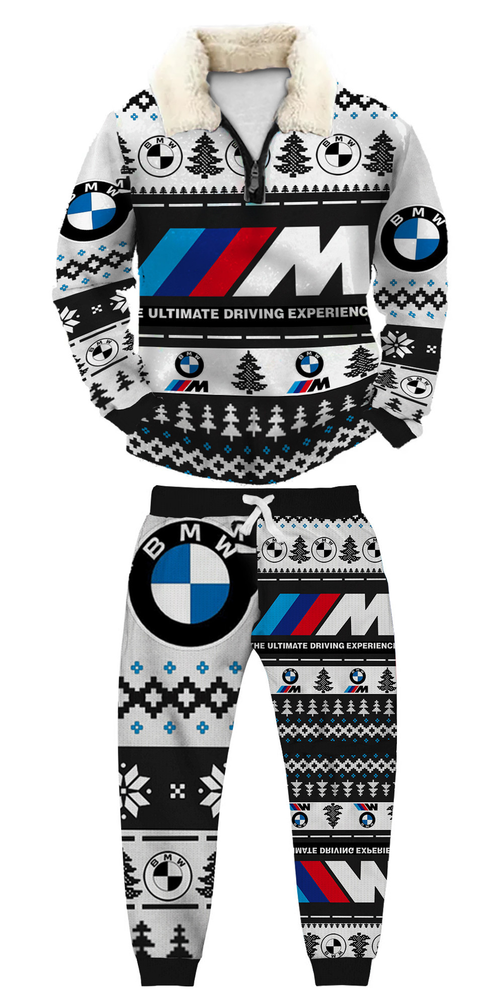 Unisex Christmas 1/4 Zip Stand Fleece Collar Thick Sweatshirt & Sweatpant