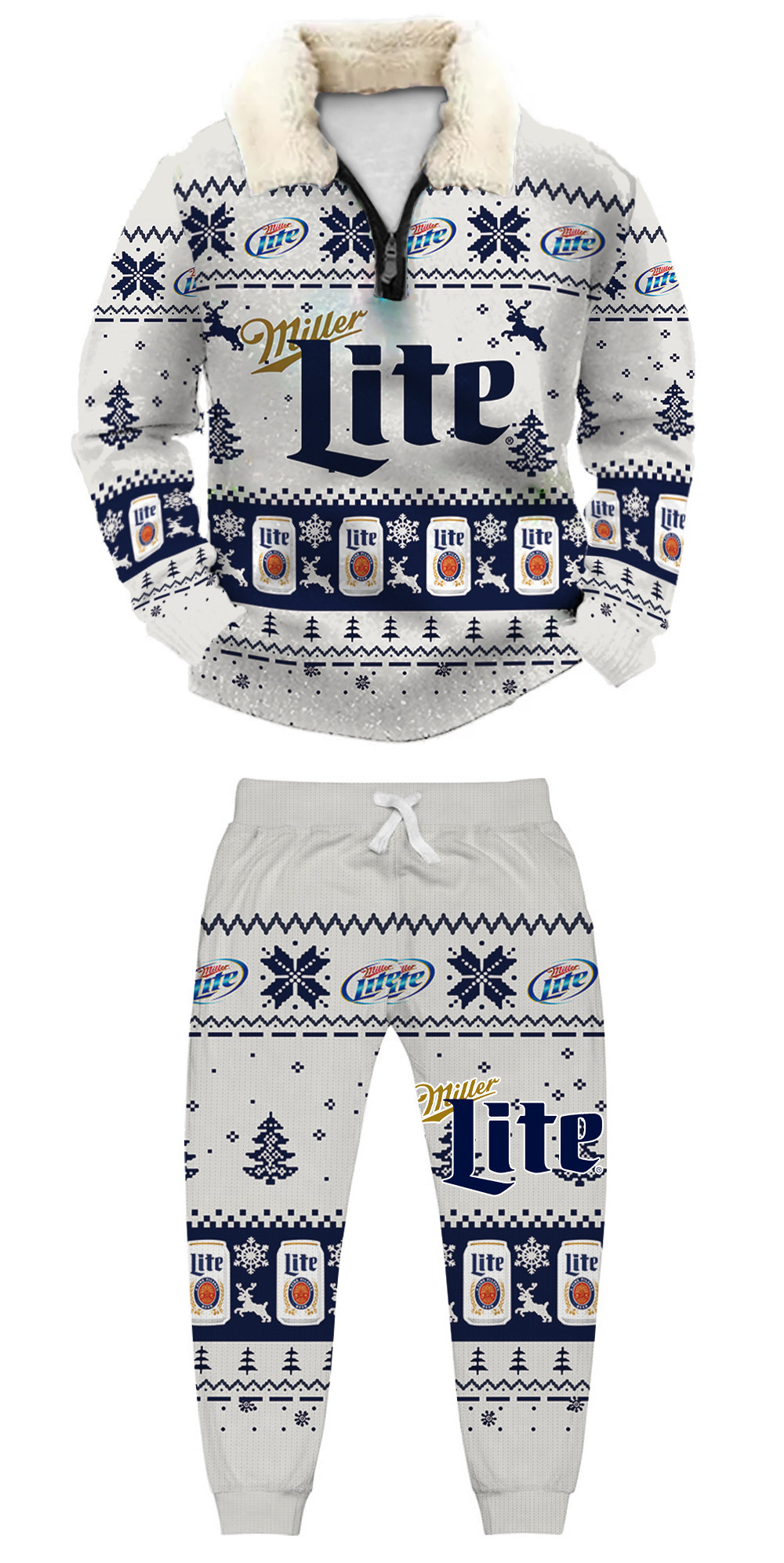 Unisex Christmas 1/4 Zip Stand Fleece Collar Thick Sweatshirt & Sweatpant