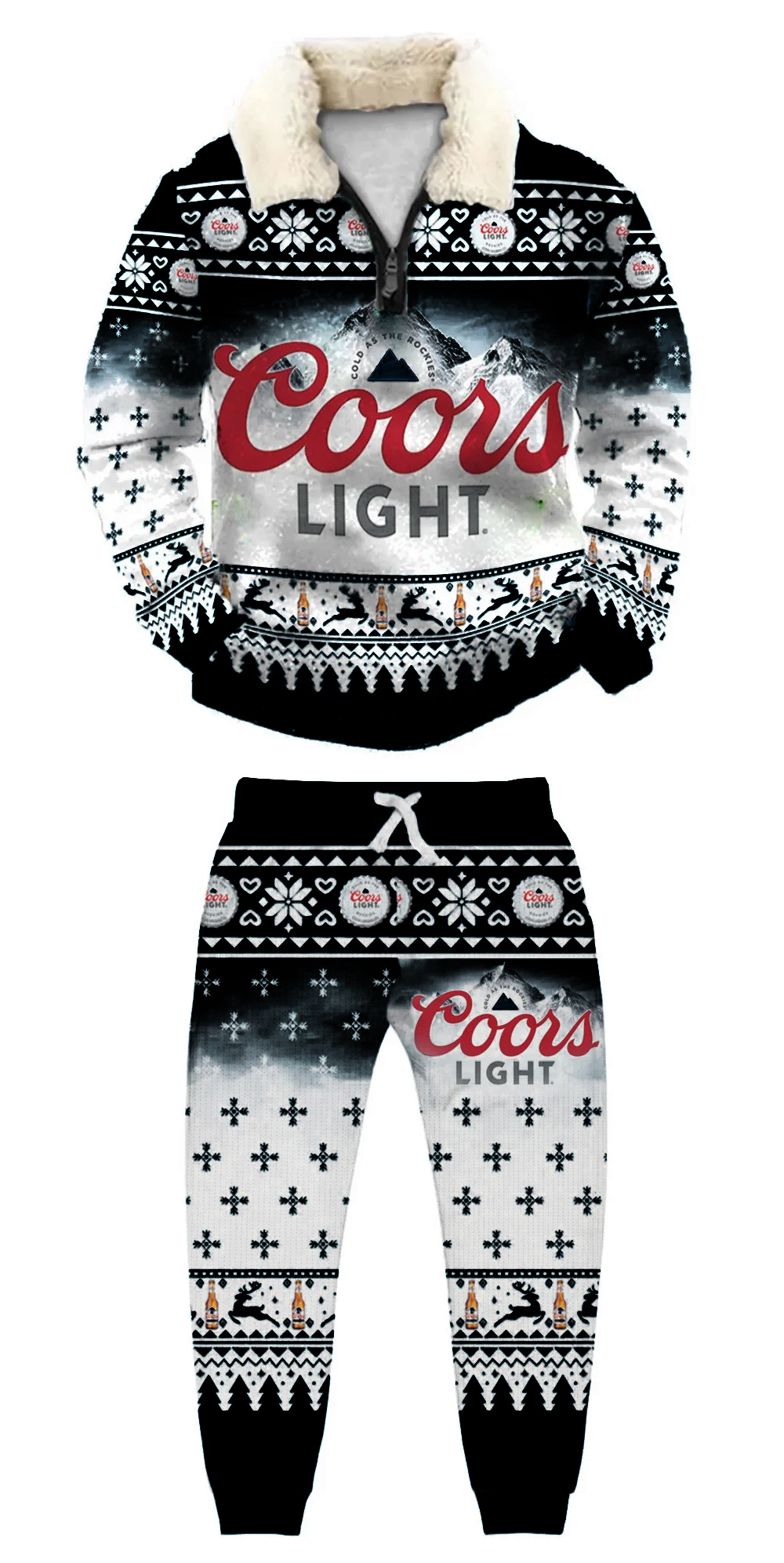 Unisex Christmas 1/4 Zip Stand Fleece Collar Thick Sweatshirt & Sweatpant Set