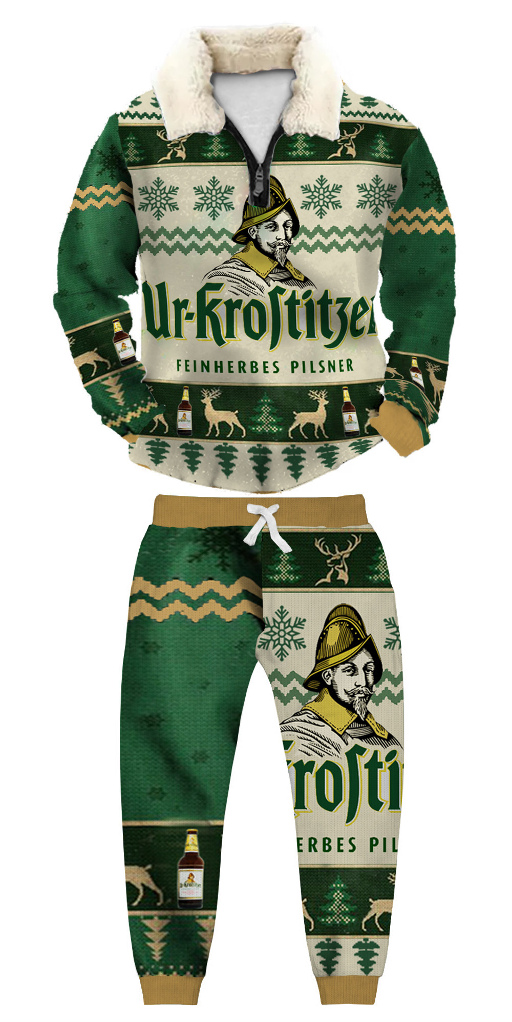 Unisex Christmas 1/4 Zip Stand Fleece Collar Thick Sweatshirt & Sweatpant