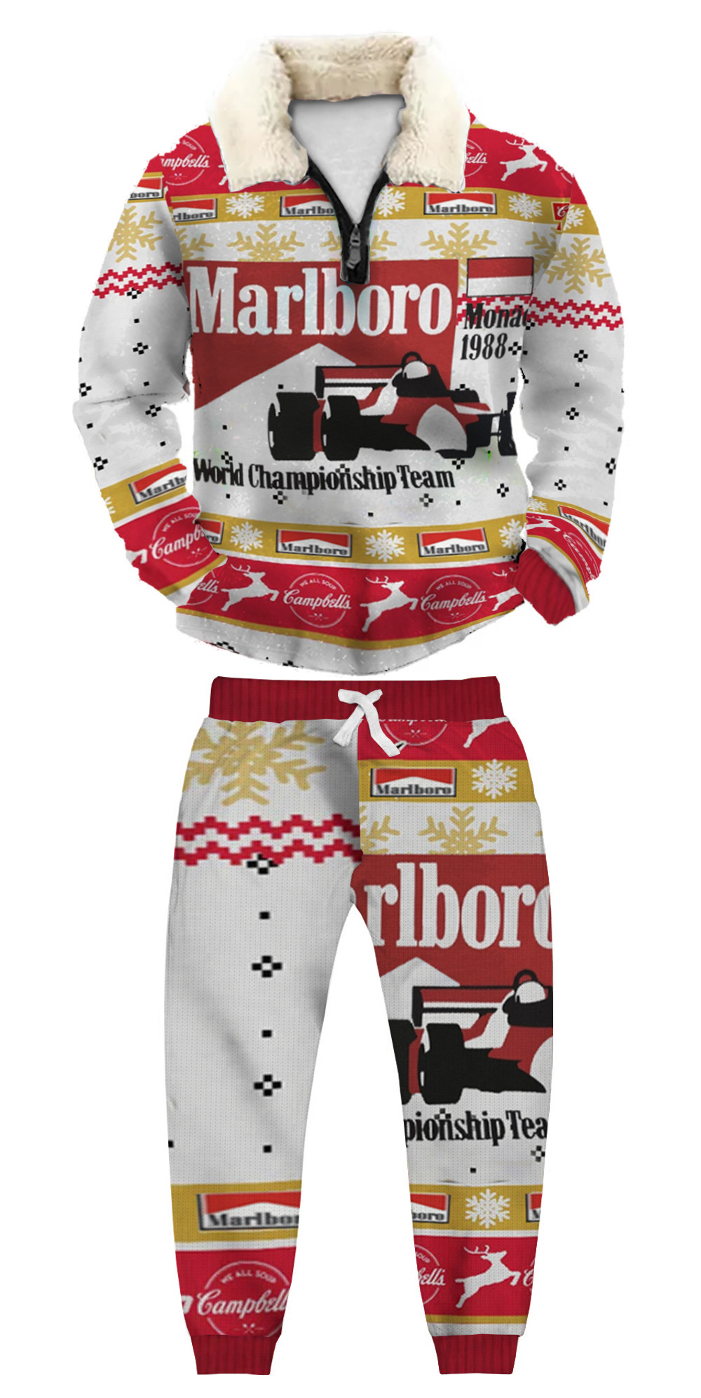 Unisex Christmas 1/4 Zip Stand Fleece Collar Thick Sweatshirt & Sweatpant