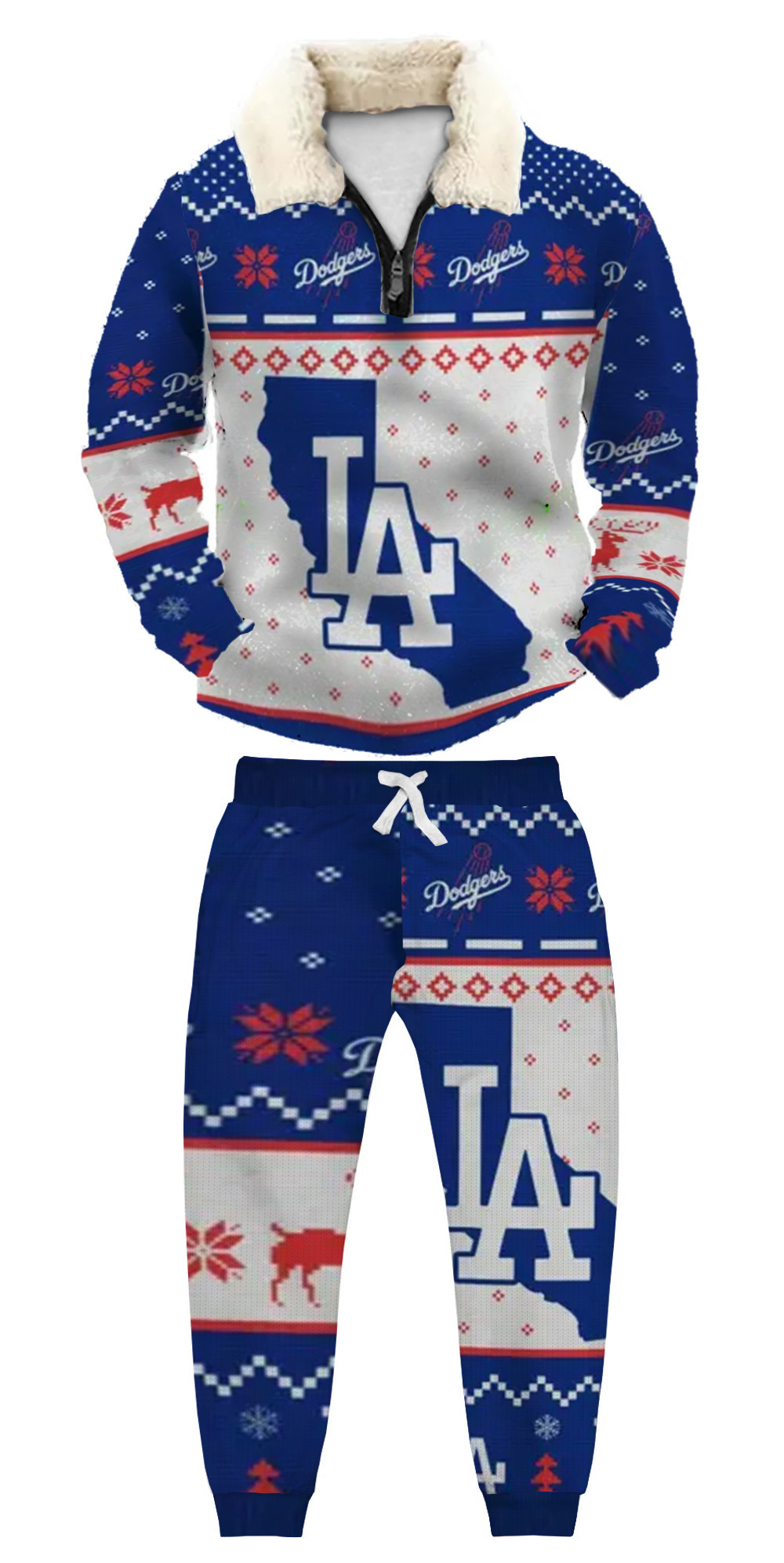 Unisex Christmas 1/4 Zip Stand Fleece Collar Thick Sweatshirt & Sweatpant