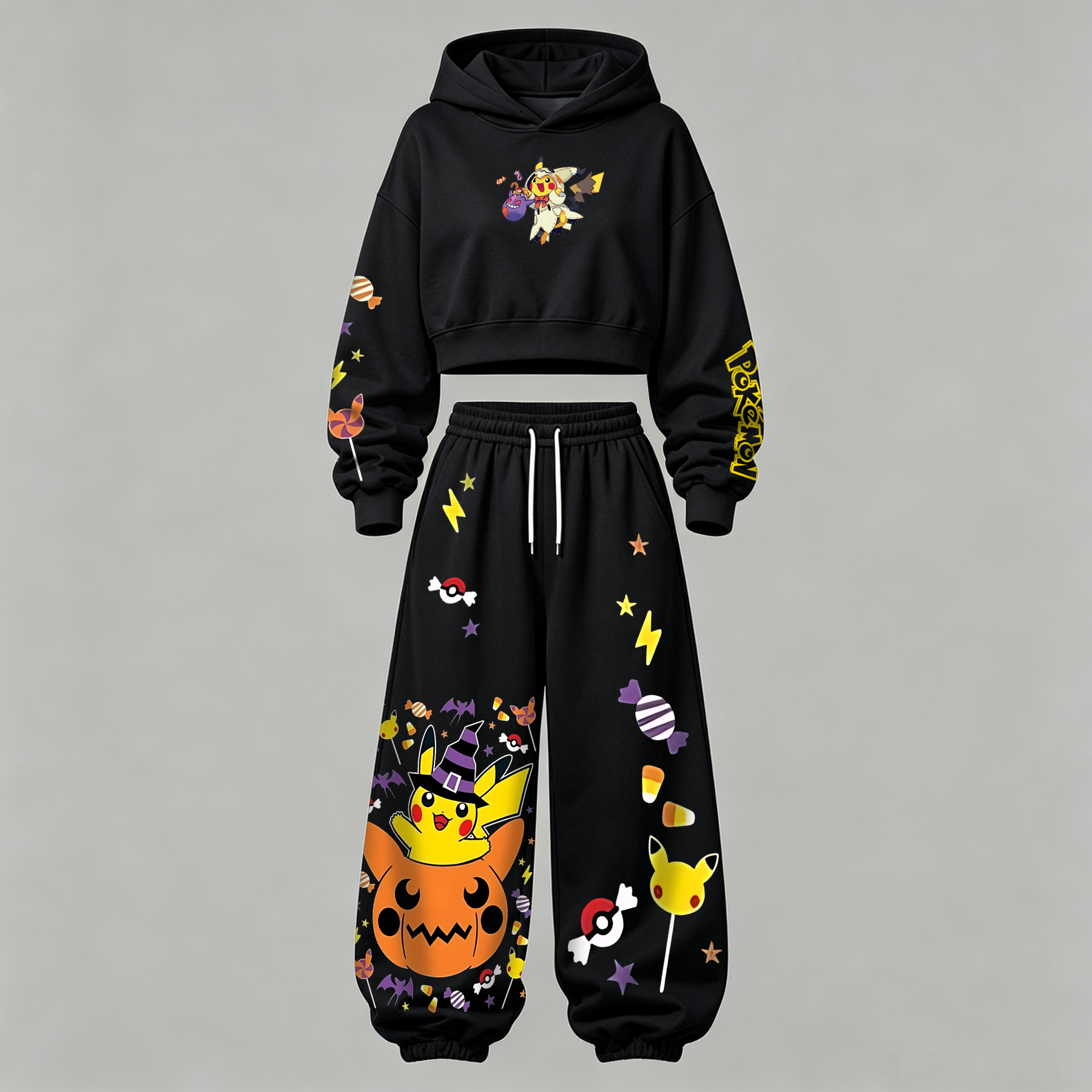 Pokémon Halloween Series Cropped Long Sleeve Hoodie & High Waist Jogger Pants Two Piece