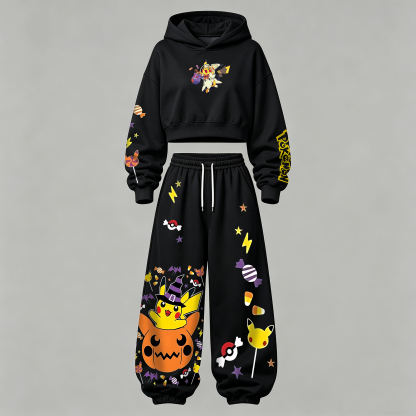 Pokémon Halloween Series Cropped Long Sleeve Hoodie & High Waist Jogger Pants Two Piece