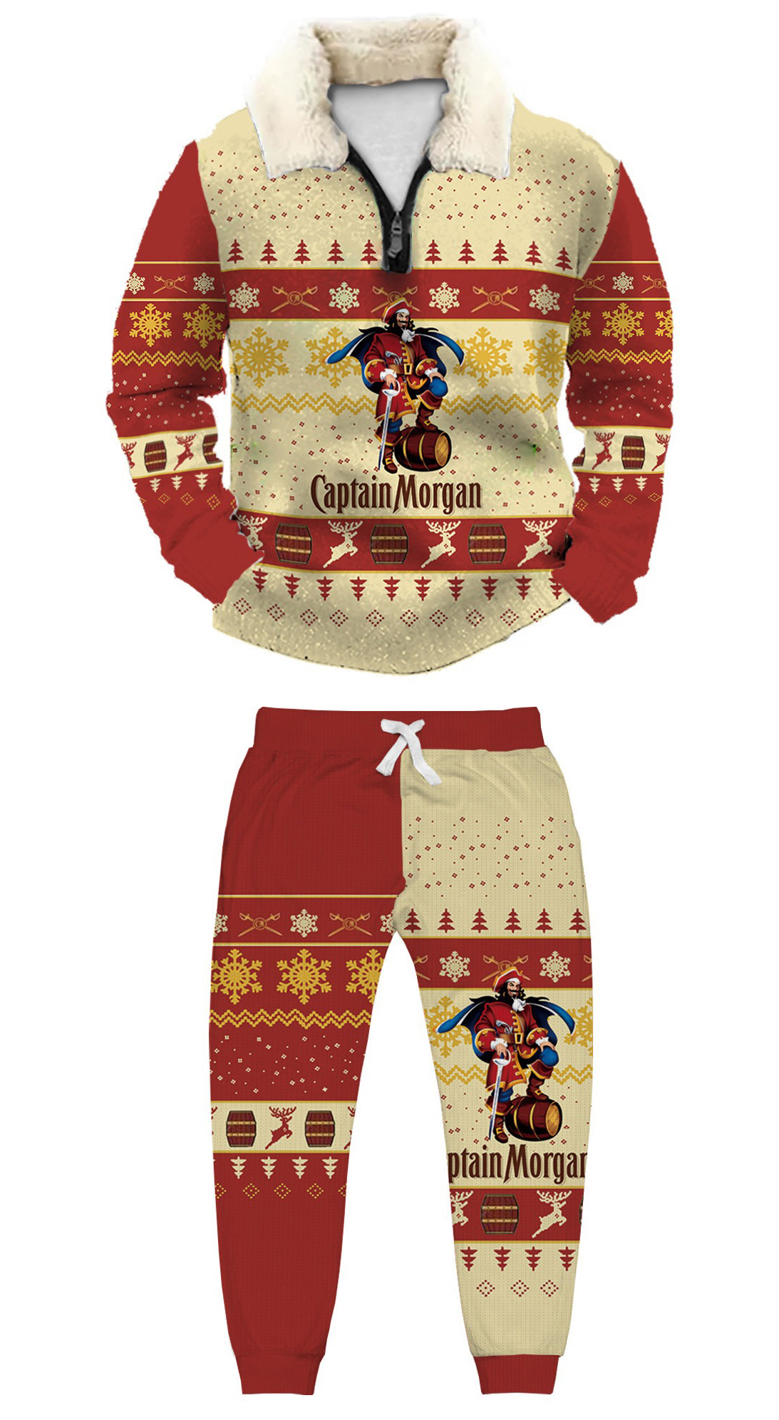 Unisex Christmas 1/4 Zip Stand Fleece Collar Thick Sweatshirt & Sweatpant