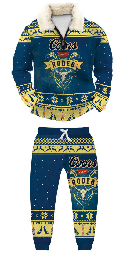 Unisex Christmas 1/4 Zip Stand Fleece Collar Thick Sweatshirt & Sweatpant