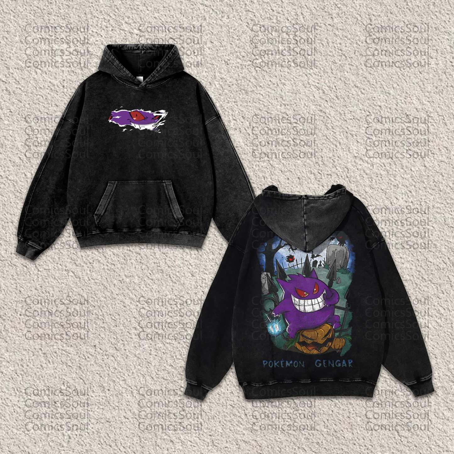 Unisex “ Pokémon” Anime Graphic Streetwear Vintage Washed Hoodie