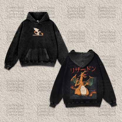 Unisex “ Pokémon” Anime Graphic Streetwear Vintage Washed Hoodie