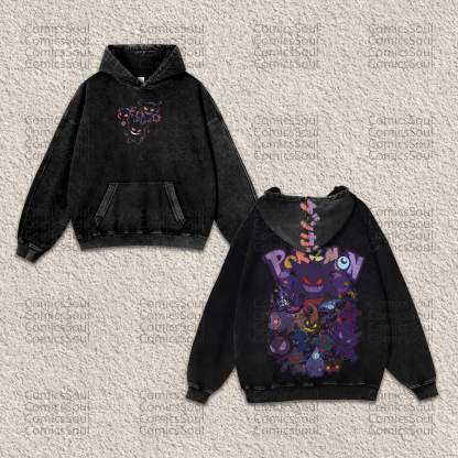 Unisex “ Pokémon” Anime Graphic Streetwear Vintage Washed Hoodie