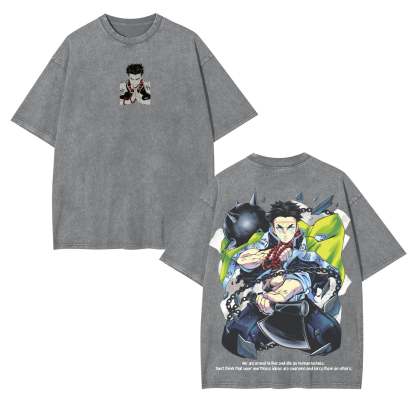 Unisex Anime Inspired Vintage Washed T-Shirt丨Demon Slayer