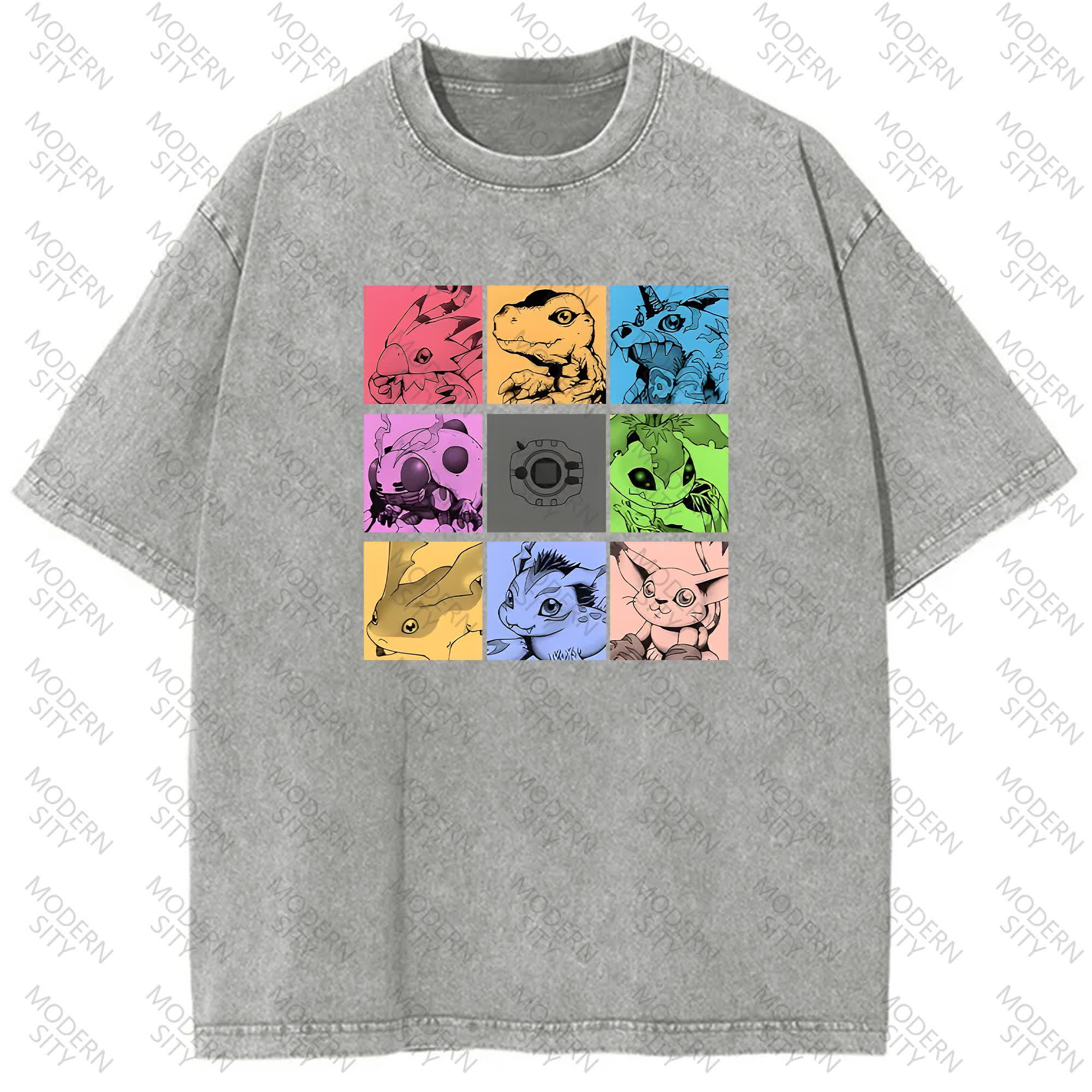 Unisex "Digimon" Anime Graphic Print Washed T-Shirt
