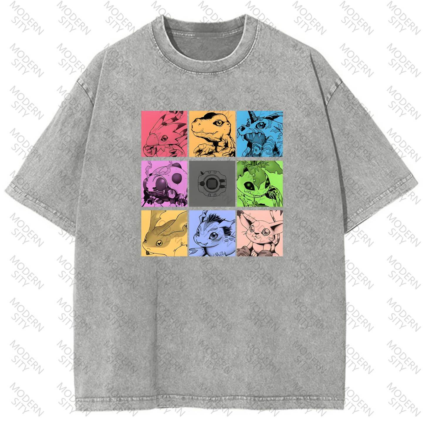 Unisex "Digimon" Anime Graphic Print Washed T-Shirt