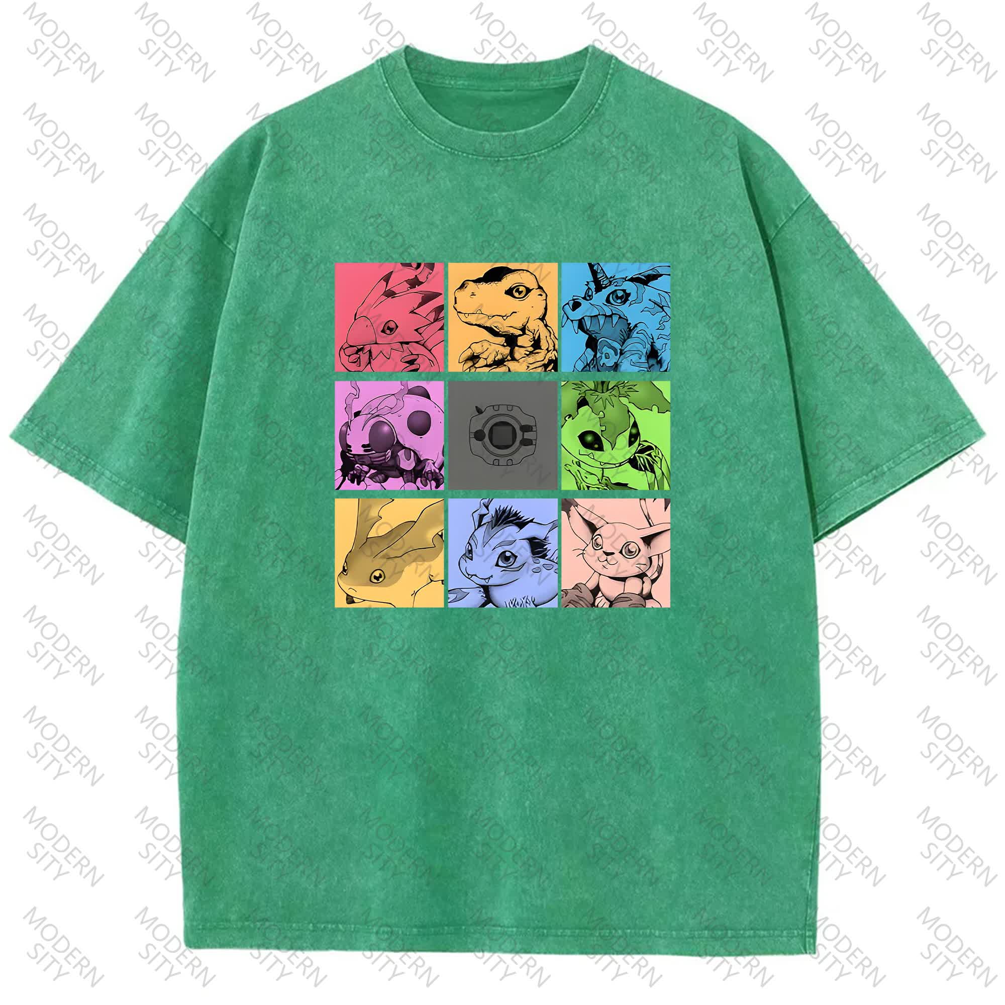 Unisex "Digimon" Anime Graphic Print Washed T-Shirt