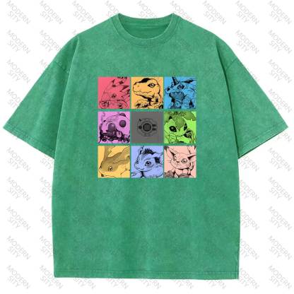 Unisex "Digimon" Anime Graphic Print Washed T-Shirt