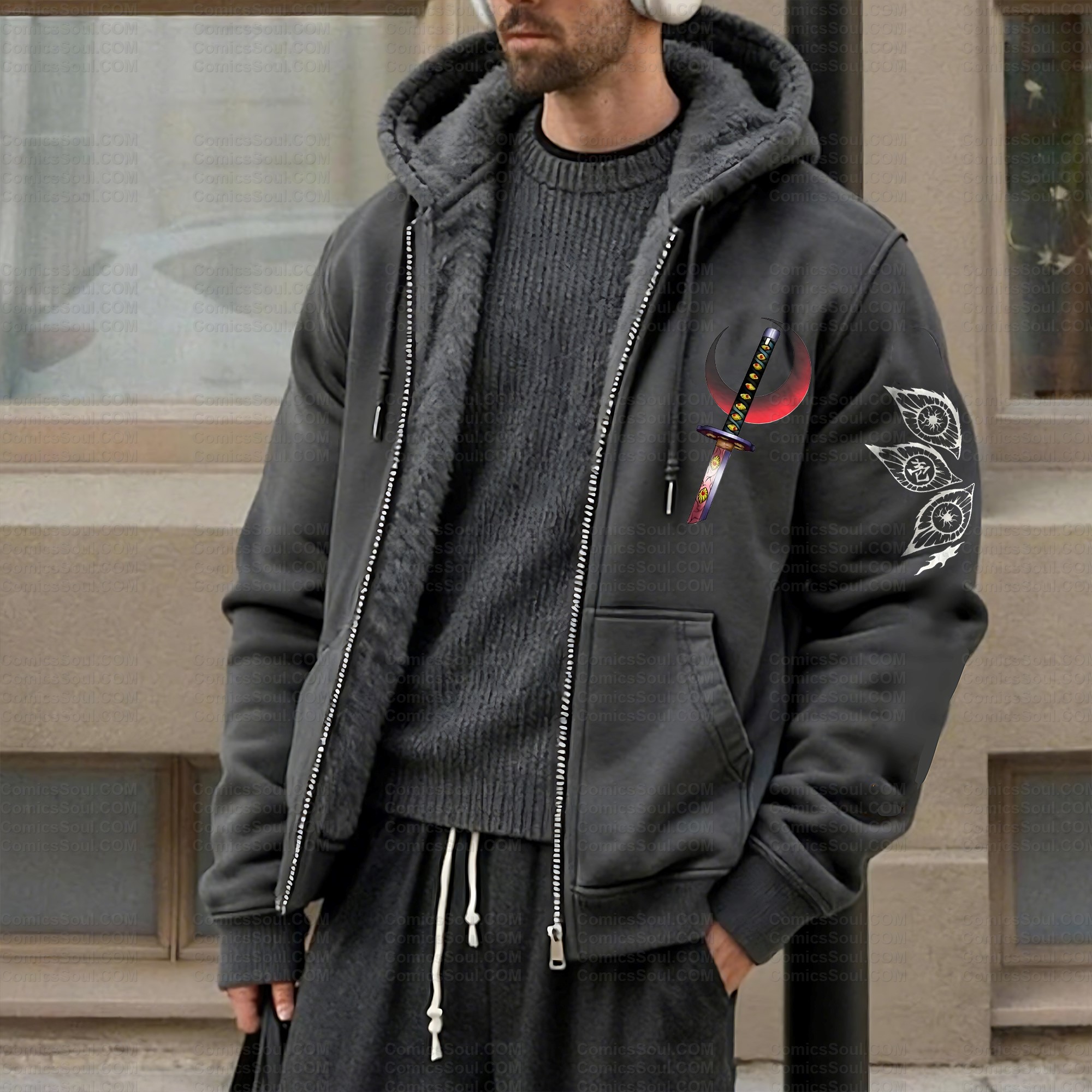 Unisex Graphic Streetwear Vintage Zipper Cardigan Plush Hoodie