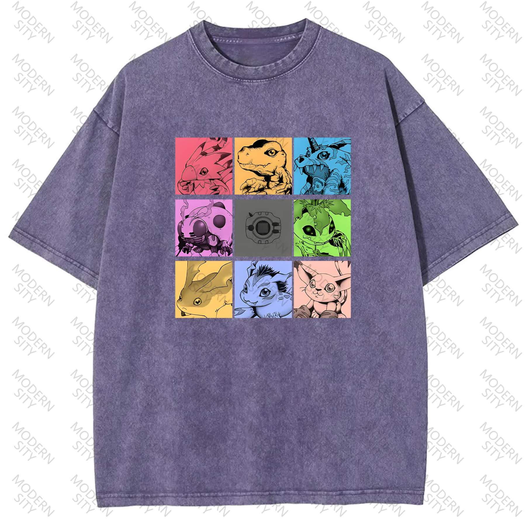 Unisex "Digimon" Anime Graphic Print Washed T-Shirt