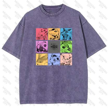 Unisex "Digimon" Anime Graphic Print Washed T-Shirt
