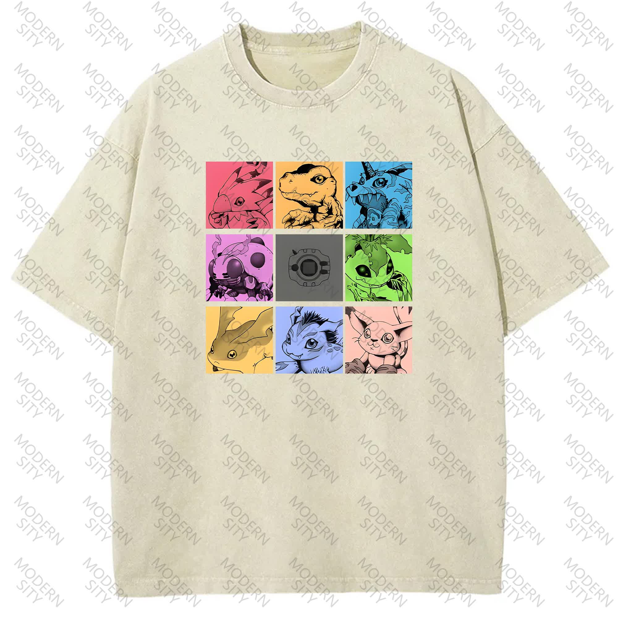 Unisex "Digimon" Anime Graphic Print Washed T-Shirt