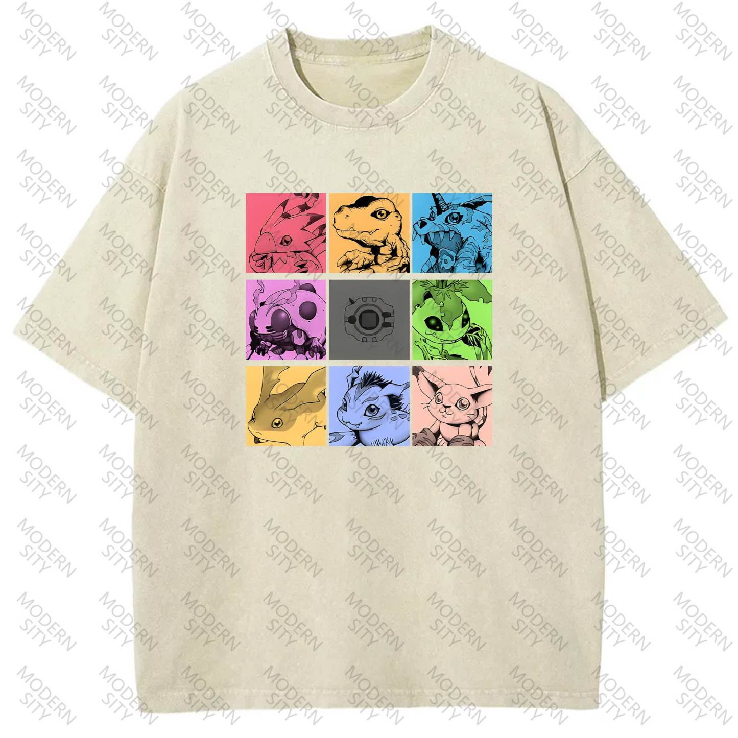 Unisex "Digimon" Anime Graphic Print Washed T-Shirt