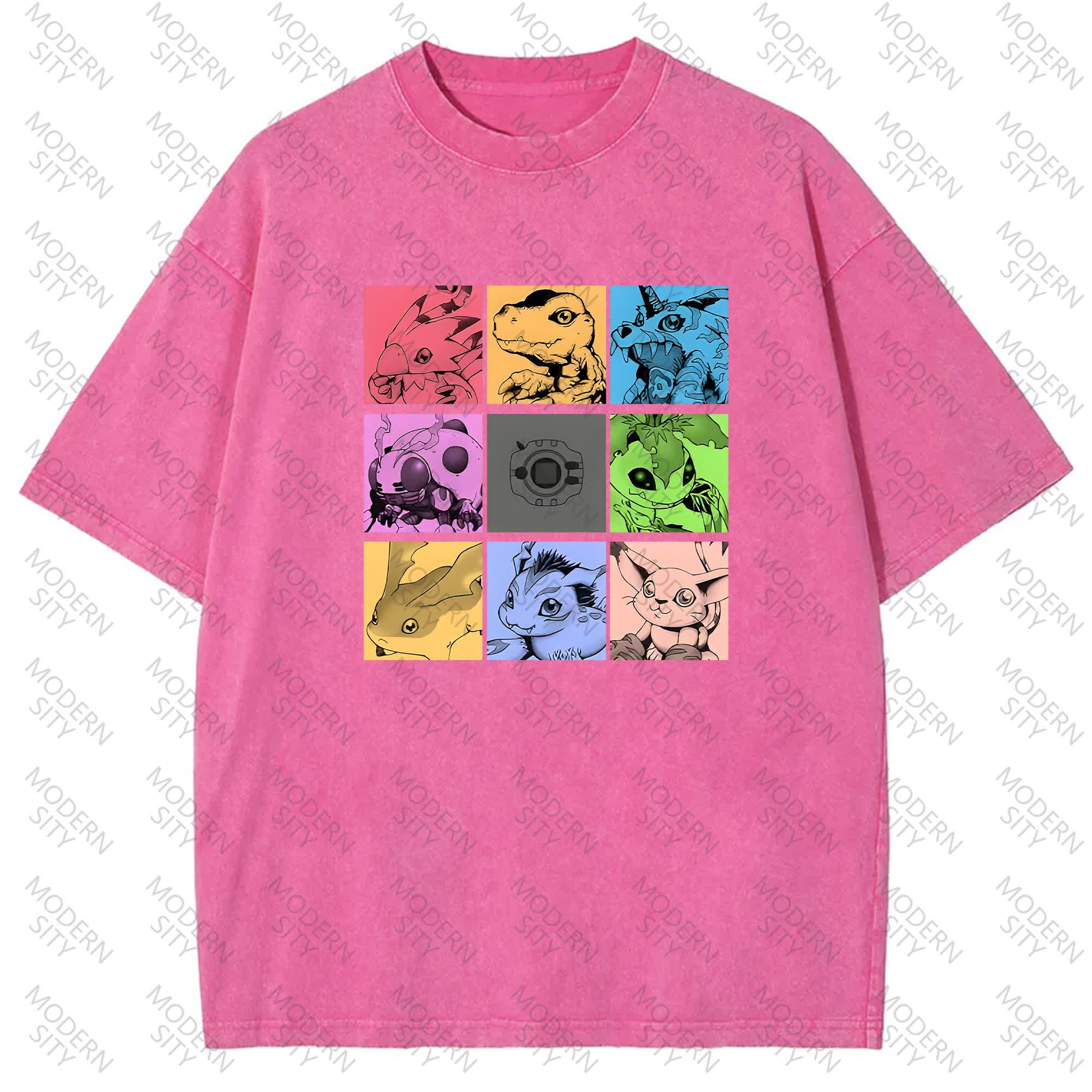 Unisex "Digimon" Anime Graphic Print Washed T-Shirt