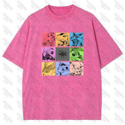 Unisex "Digimon" Anime Graphic Print Washed T-Shirt