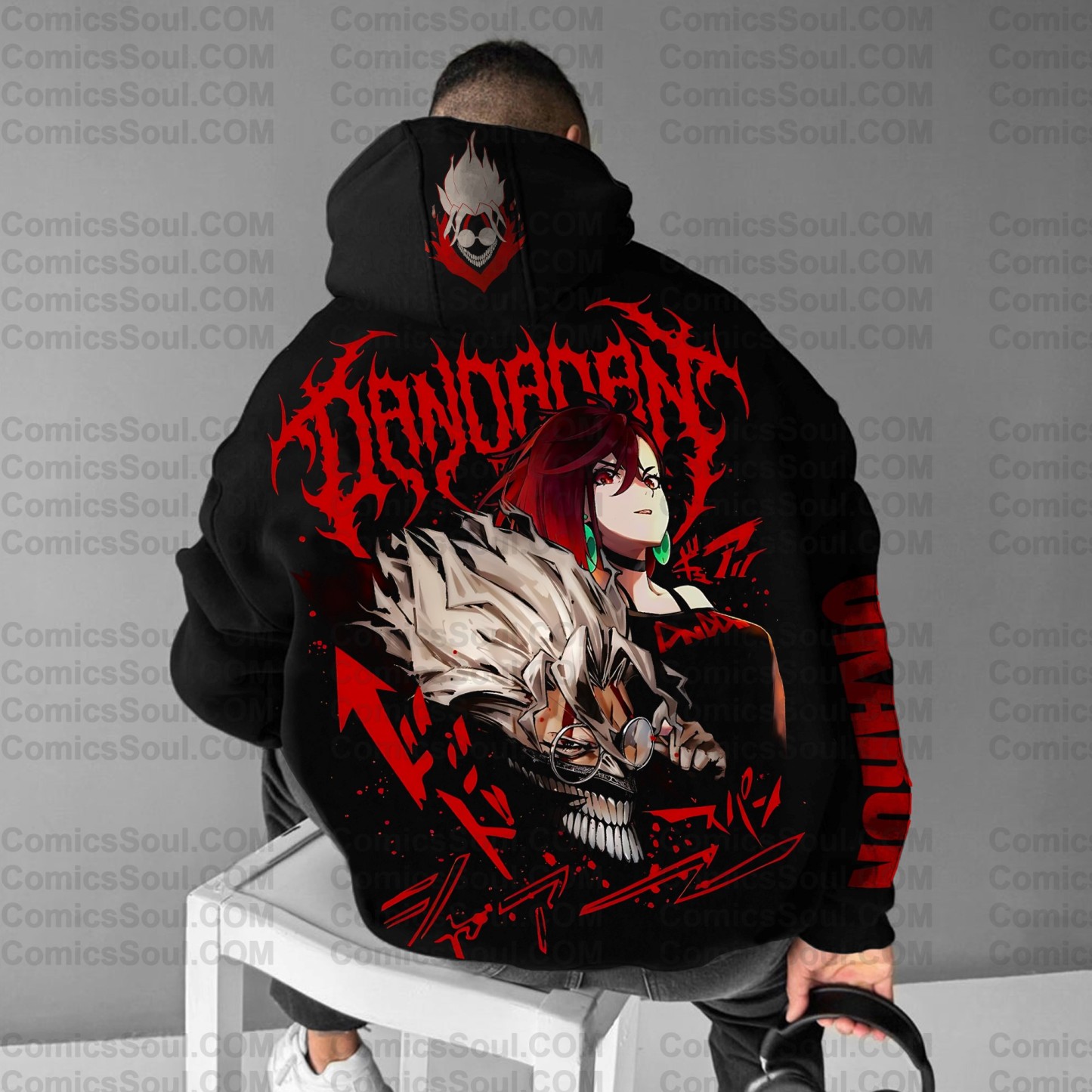 Unisex Anime Print Embroidered Casual Oversized Hoodie