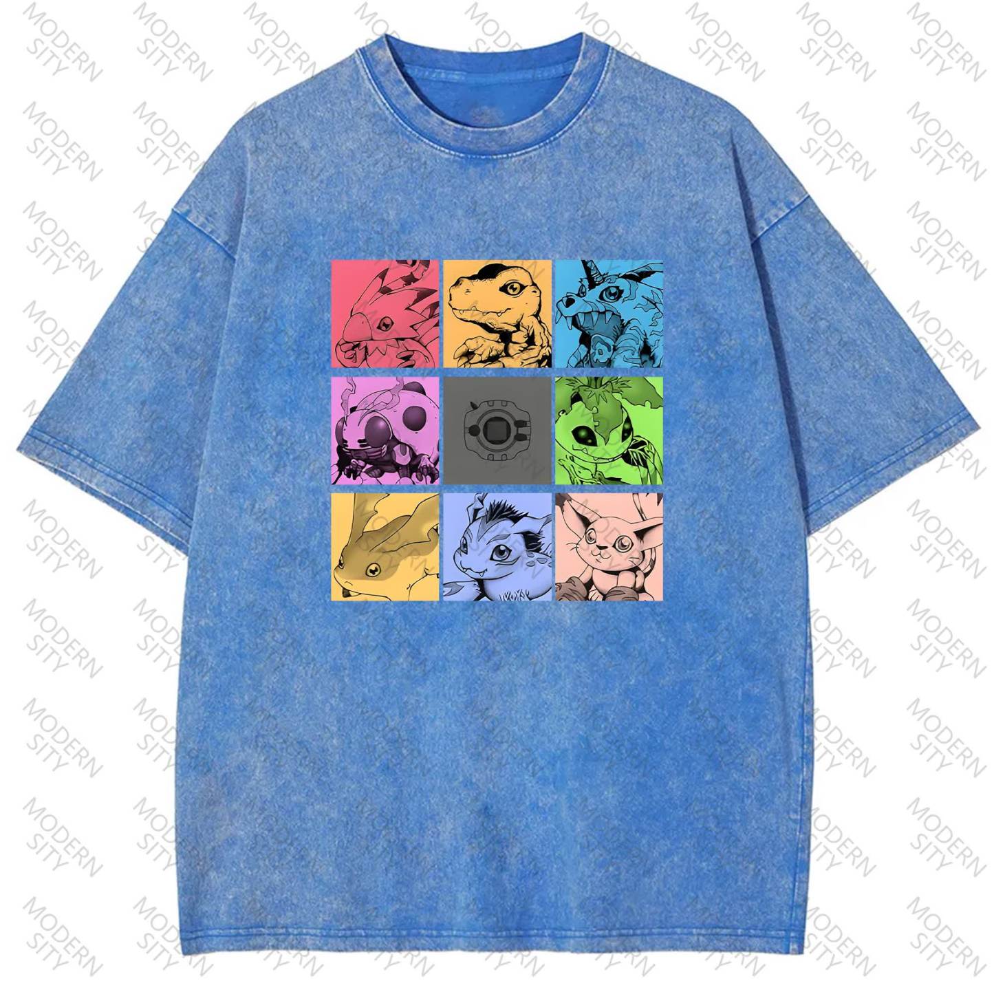 Unisex "Digimon" Anime Graphic Print Washed T-Shirt