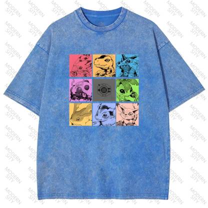 Unisex "Digimon" Anime Graphic Print Washed T-Shirt