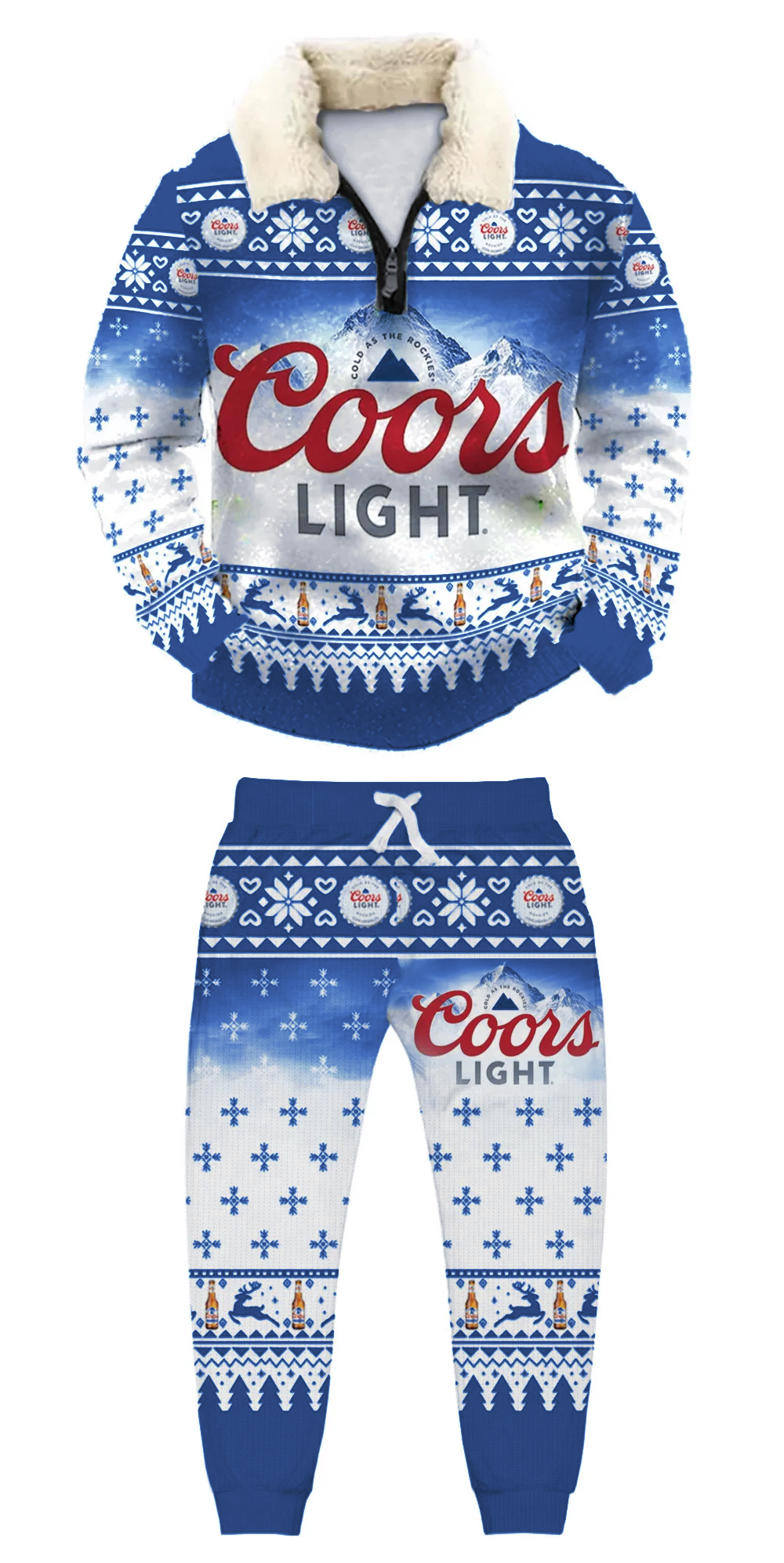 Unisex Christmas 1/4 Zip Stand Fleece Collar Thick Sweatshirt & Sweatpant Set