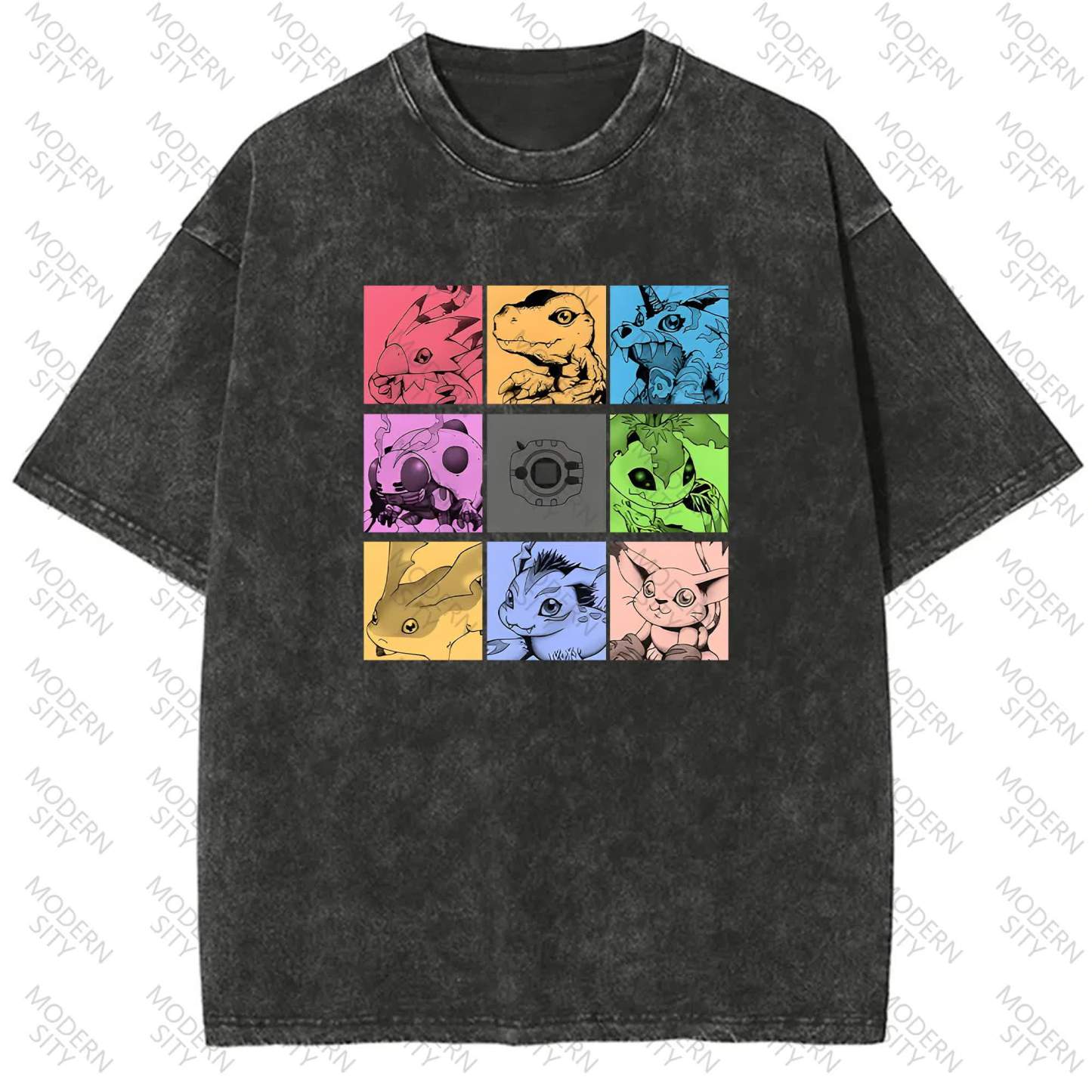 Unisex "Digimon" Anime Graphic Print Washed T-Shirt