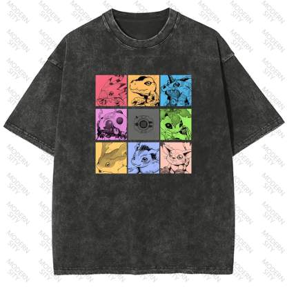 Unisex "Digimon" Anime Graphic Print Washed T-Shirt