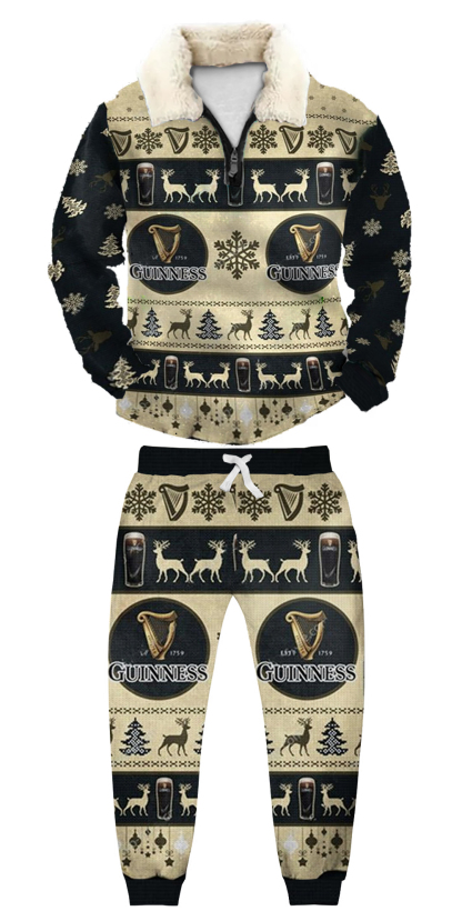 Unisex Christmas 1/4 Zip Stand Fleece Collar Thick Sweatshirt & Sweatpant Set