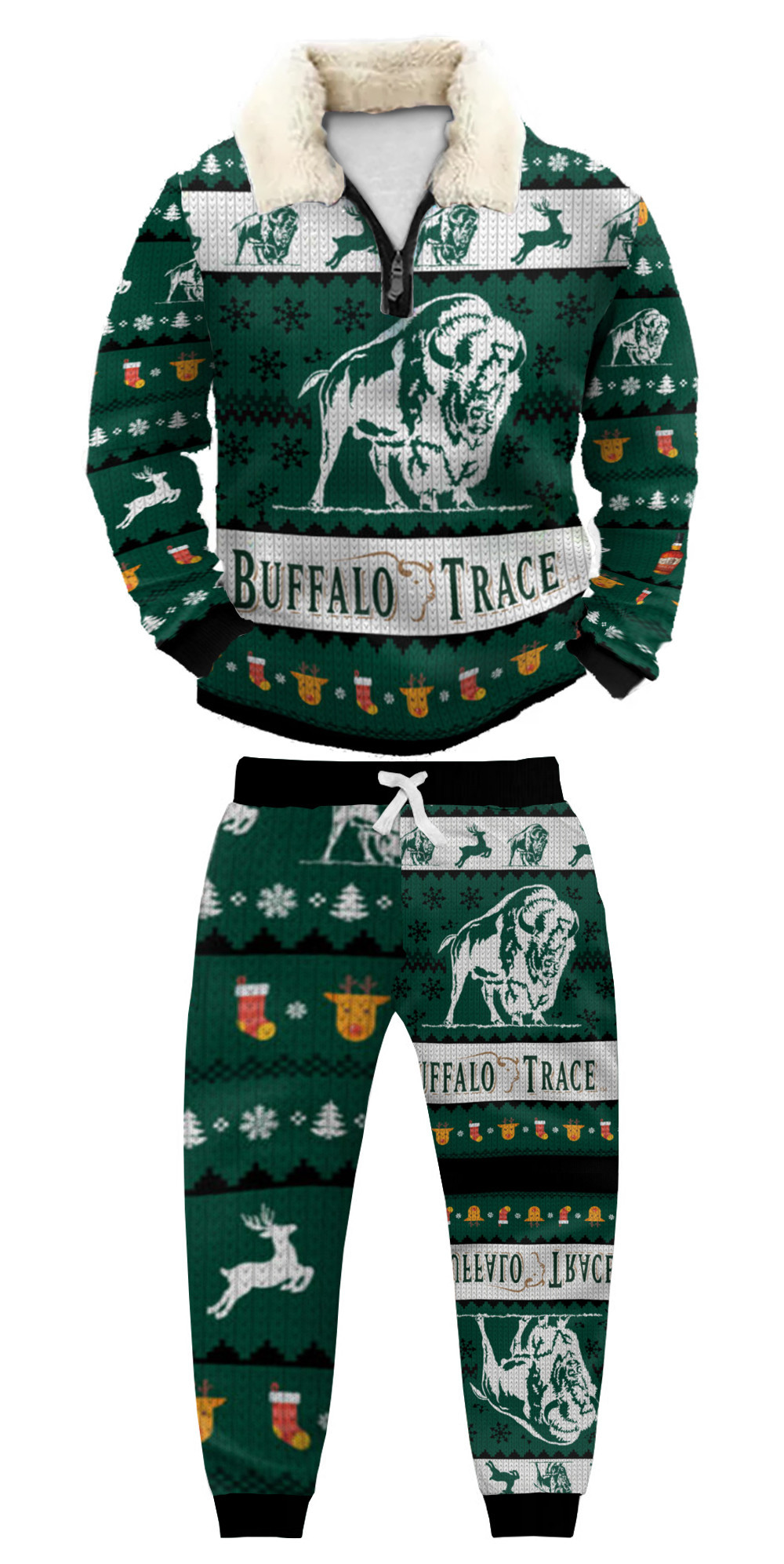 Unisex Christmas 1/4 Zip Stand Fleece Collar Thick Sweatshirt & Sweatpant