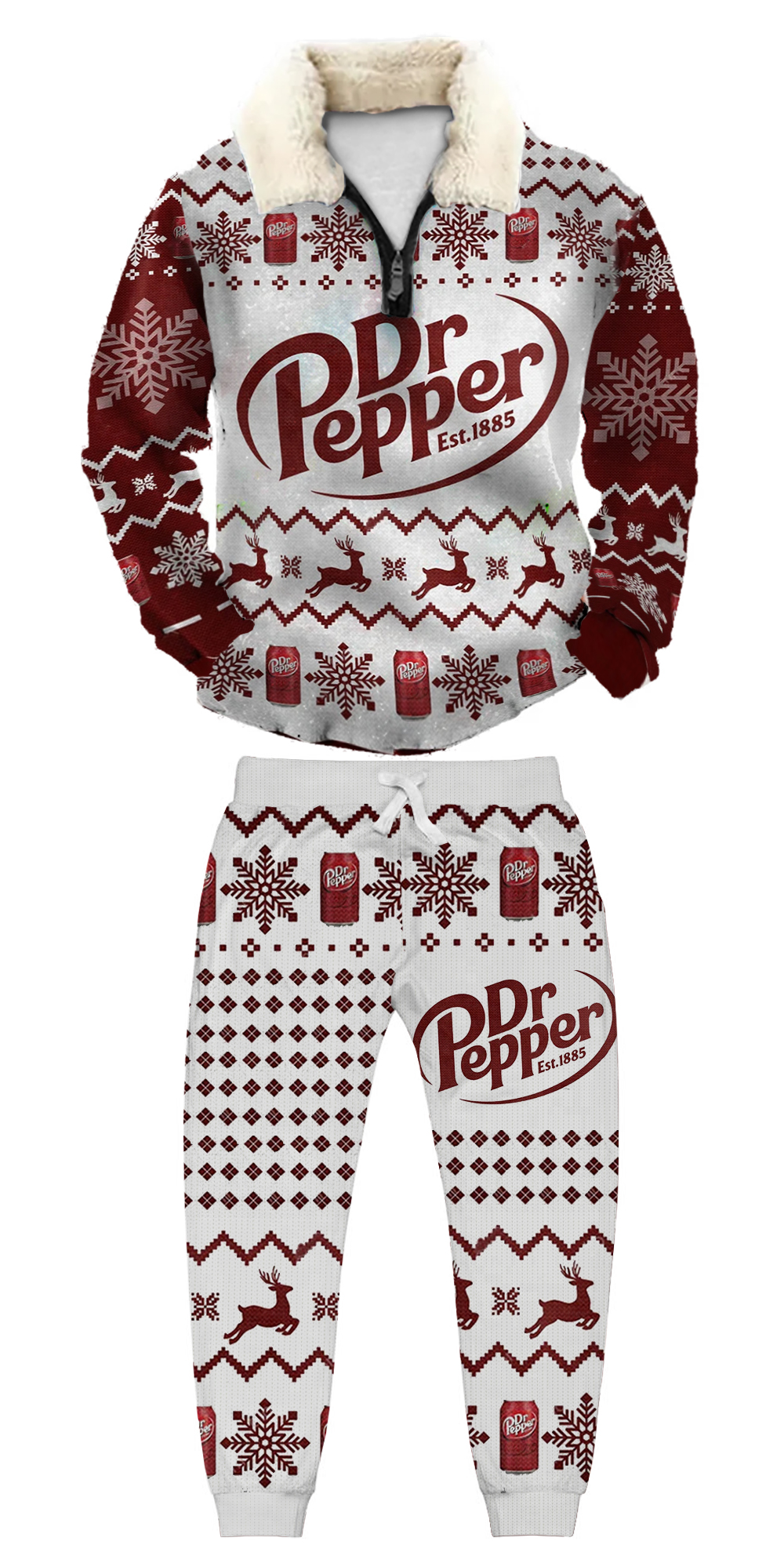 Unisex Christmas 1/4 Zip Stand Fleece Collar Thick Sweatshirt & Sweatpant Set