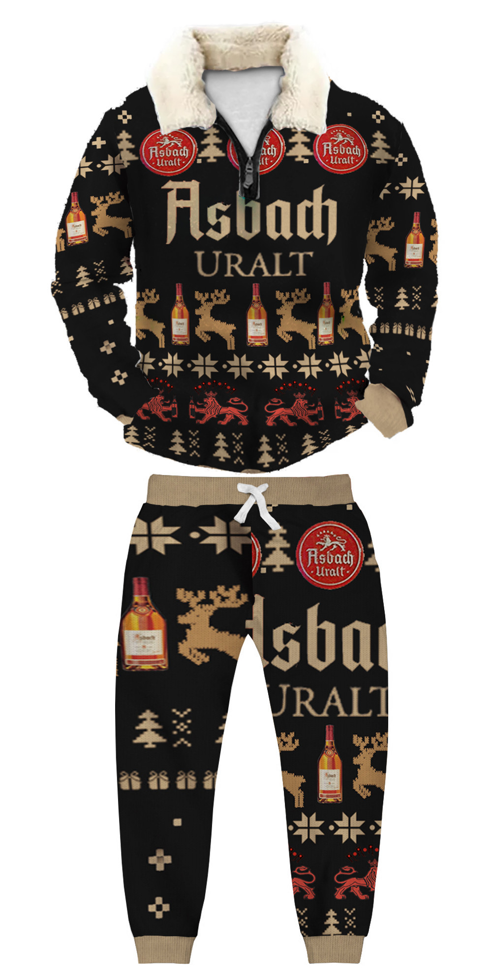 Unisex Christmas 1/4 Zip Stand Fleece Collar Thick Sweatshirt & Sweatpant